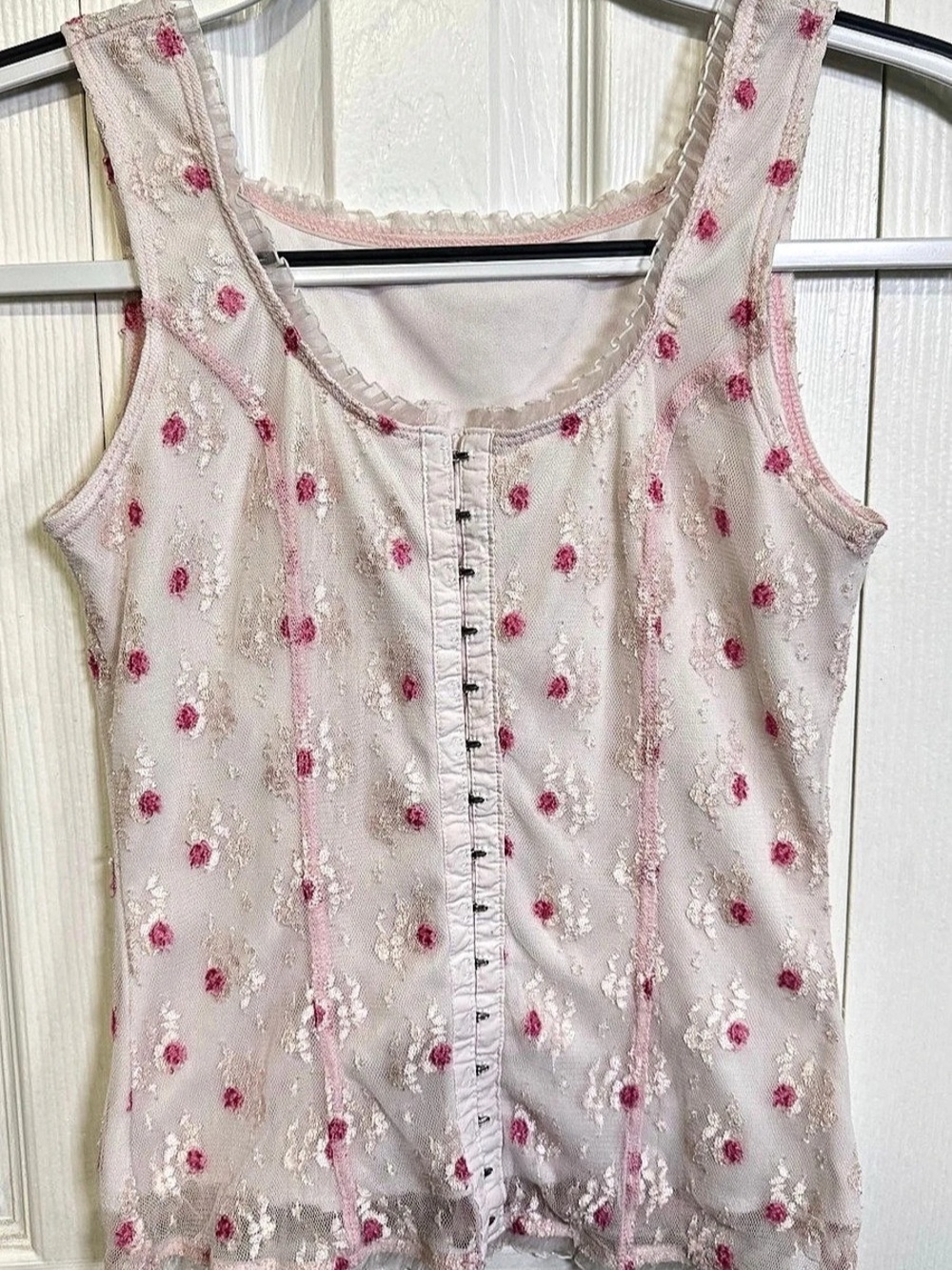 Ivory Floral Embroidered Mesh Corset Top Coquette